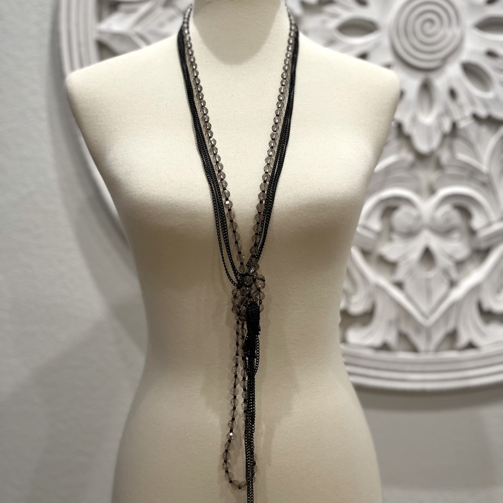 Black and smokey clear beaded necklace